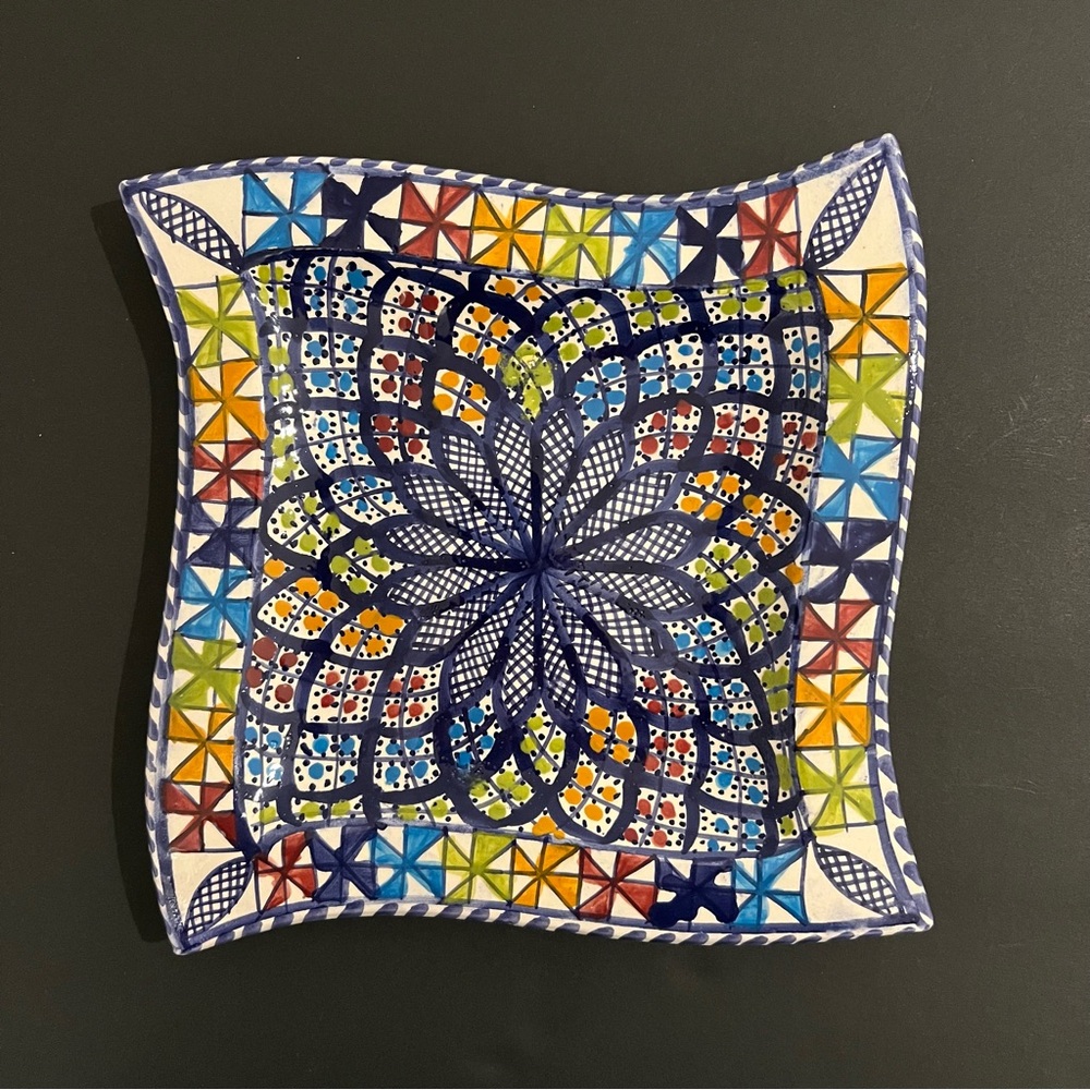 SOLD Hand-Painted Moroccan Ceramic Plate, Catchall, Colorful Wall Decor, 7" Squa - Picture 4 of 10
